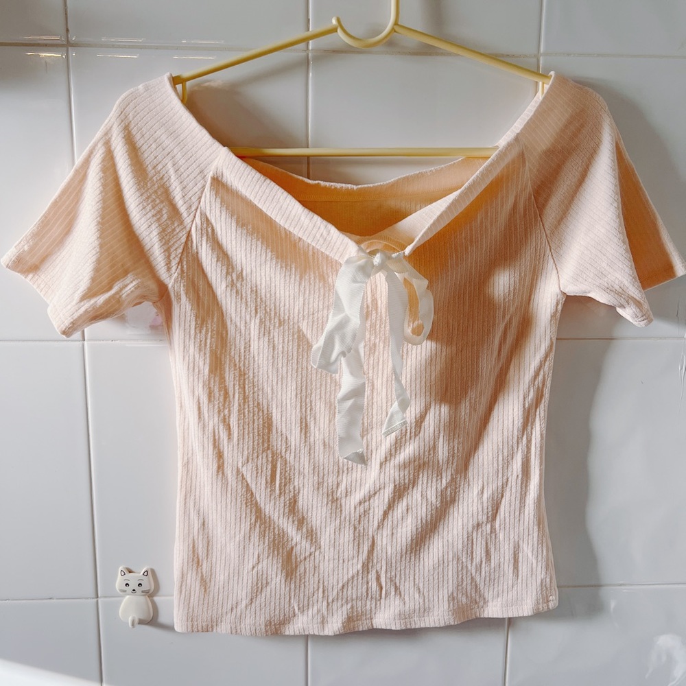 Pink Lace Bowknot Short Sleeve Top